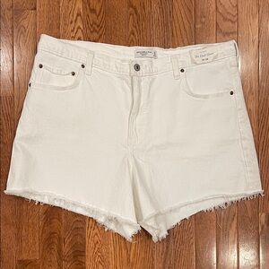 Abercrombie & Fitch White Jean Shorts with Frayed Hem